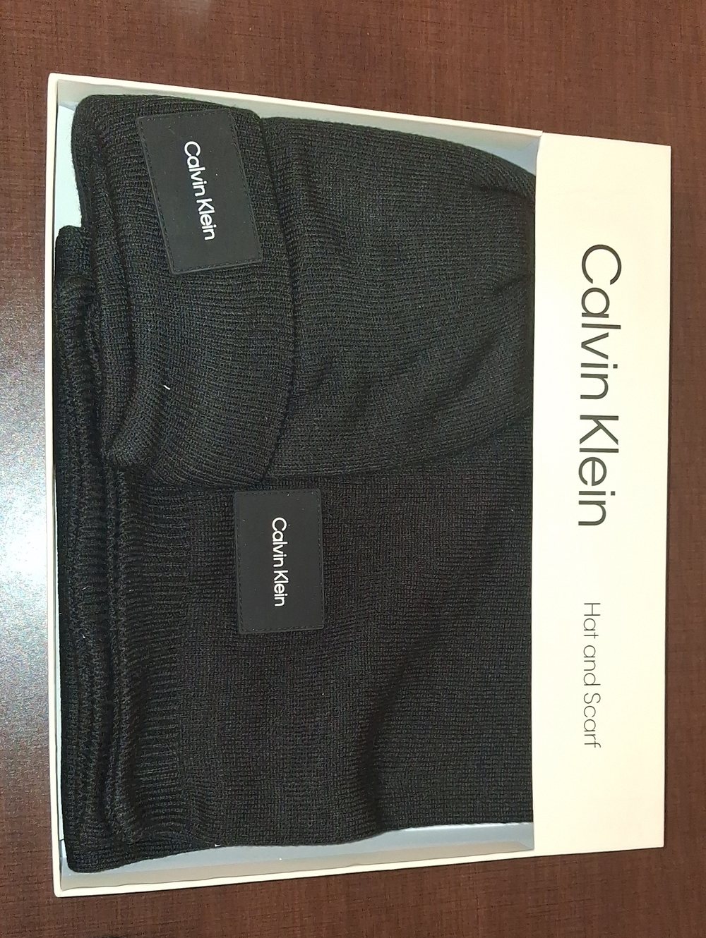 Calvin Klein Black Knit Hat and Scarf Gift Set